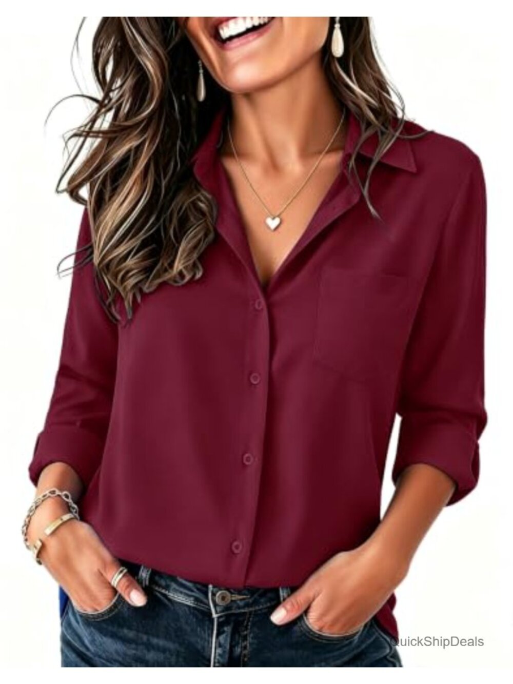 Wrinkle Free Button Down Shirt Long Sleeve Dressy Casual Work Blouse with Pocket